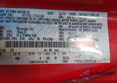 2013 Ford Focus Se z USA, uszkodzony, nr VIN 1FADP3F22DL169356